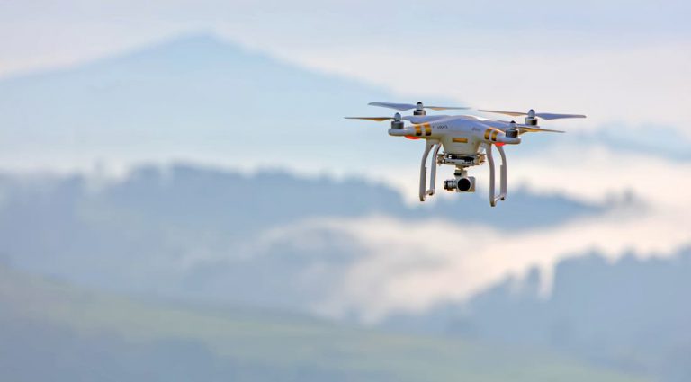 Drone flies over scenery