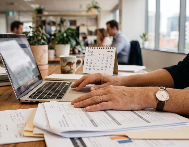 Person reviewing workplace documents at a desk, representing Fair Work changes affecting (Unfair dismissal Queensland) workers from 1 July 2026